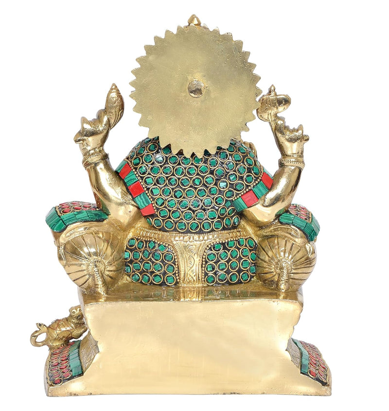 Brass Lord Ganesha Idol Sitting Ganesh Statue Decorative Sculpture for Home Decor Office Mandir Pooja Temple (Height 9.5 Inch)