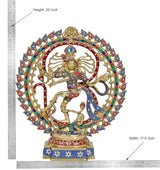 Brass Natraj statue height 20 inch, width 17.5 inch, jeweled circular arch
