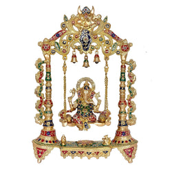 AONA Brass Ganesha Swing Statue Idol with Bells for Home Decor | Height : 27 Inches | Weight : 17 KG (Golden)