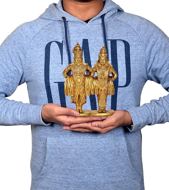 Lord Vitthal Rukmini Idols Brass Statue for Home, Best for Gift Height: 7.5 Inches
