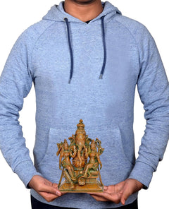 Brass Ganesha with Riddhi and Siddhi idol held in hands on a hoodie
