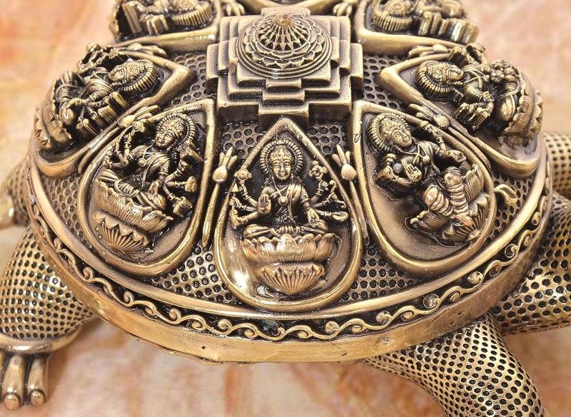 Bronze Ashtalakshmi Shree Yantra on Tortoise Figurine (Height: 3 Inches)