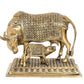 Brass Kamdhenu Cow with Calf for Home Decor Pooja Mandir Pooja Temple Office Decorative Showpiece Statue (Height: 8 Inch)