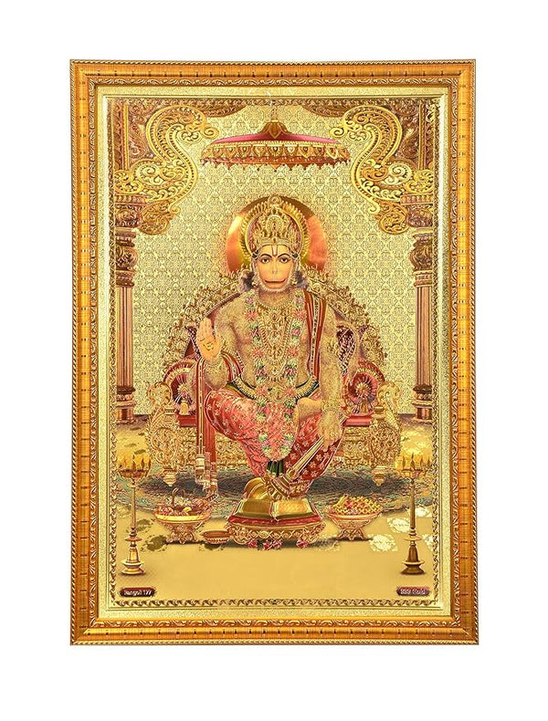 Ram Bhakt Hanuman with Frame Wall Decor Length 20 Inch X Width 14 Inch Mandir Setting