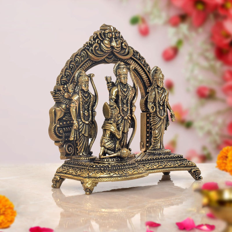 Bronze Ram Darbar with Sita Lakshman Hanuman Bronze Finish Statue, for Home Decor Pooja Mandir (Height 4 inch)