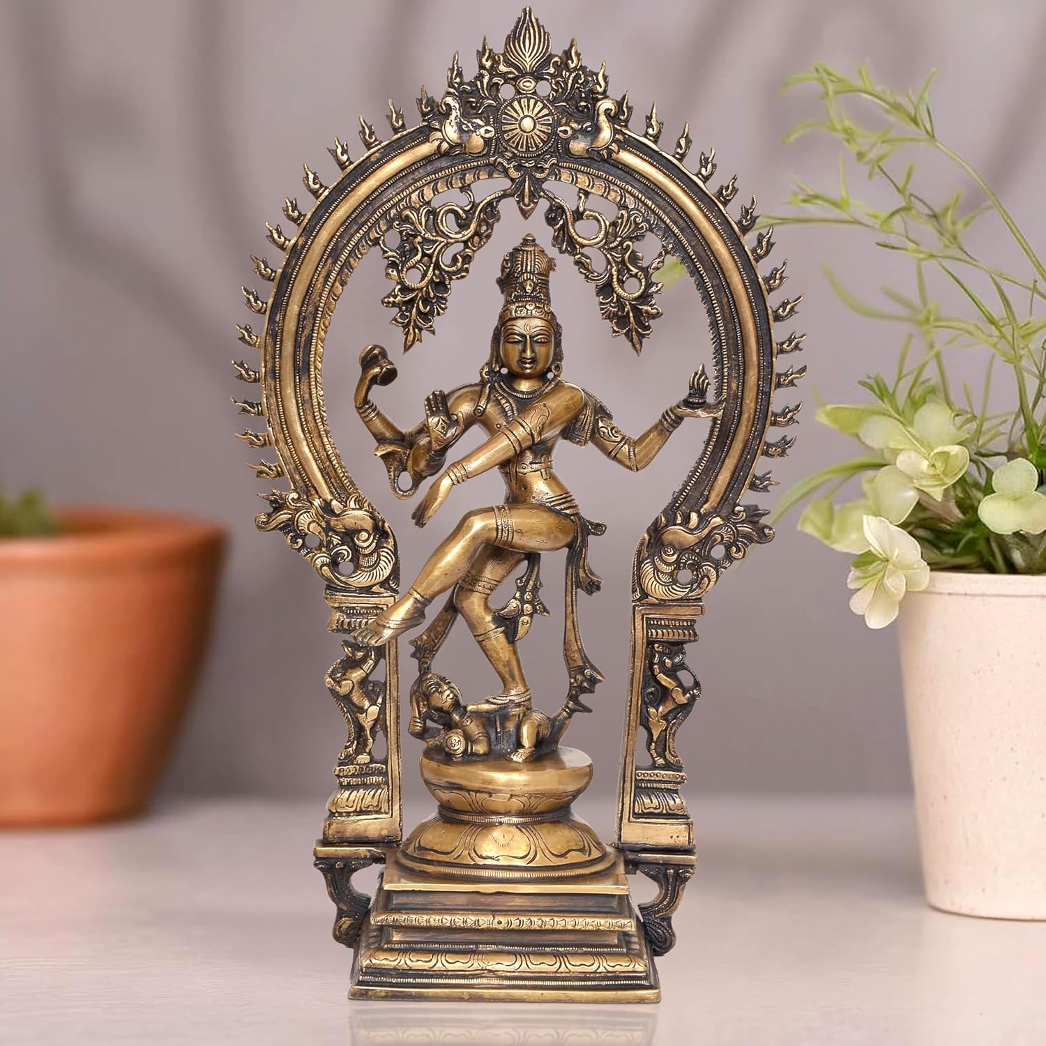 Brass Natraj Lord Shiva Dancing Natraj Brass Idol Statues for Home Decor and Ofice Multicolor (Height: 17.5 inch)