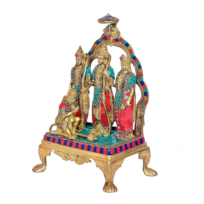 Dattatreya Brass Lord Ram Darbar Religious Indian Art Statue Idol Multicolour with Eye Work Height 13 Inch