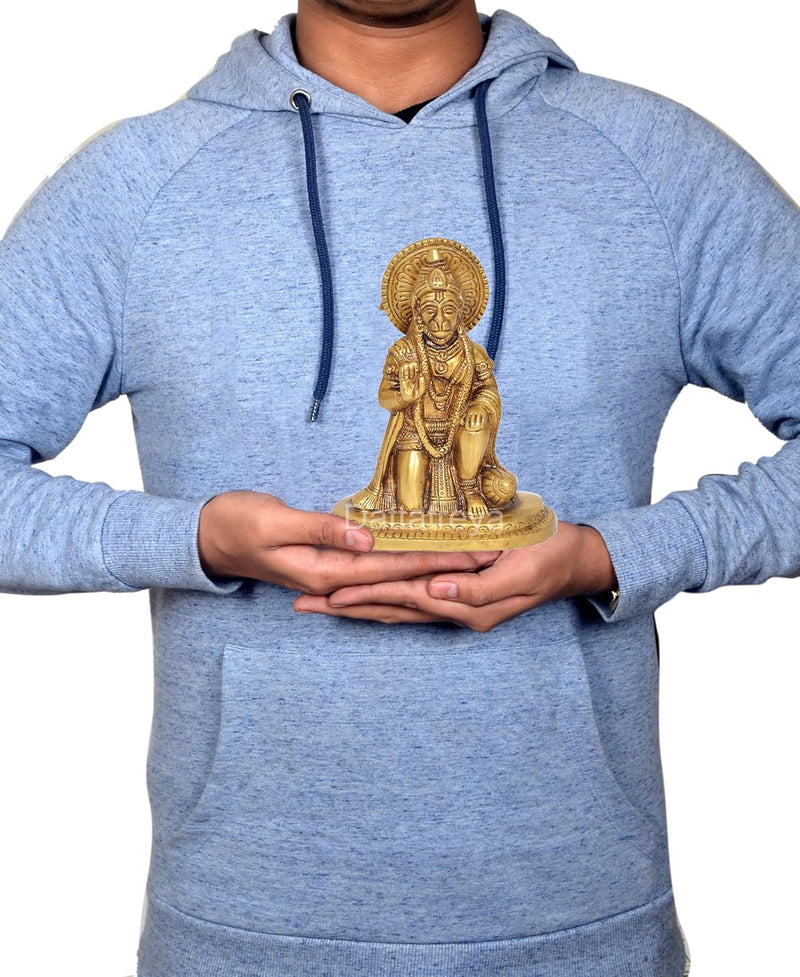 Brass Hanuman JI Sitting Statue Idol Sculpture Statue for Home Decor Pooja Mandir (Height: 6 Inch)