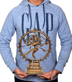 Light blue hoodie featuring a printed brass Nataraj Lord Shiva dancing idol