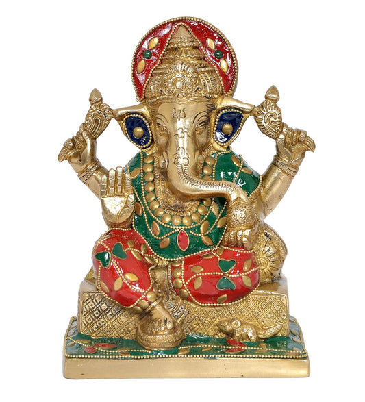 Brass Lord Ganesha Idol Statue Decorative Sculpture for Home Office Mandir Pooja Decor Showpiece (Height 7 Inch)Brass Lord Ganesha Idol Statue Decorative Sculpture for Home Office Mandir Pooja Decor Showpiece (Height 7 Inch)