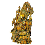 Brass Lord Ganesha idol, side view with large ears, four arms, jeweled details