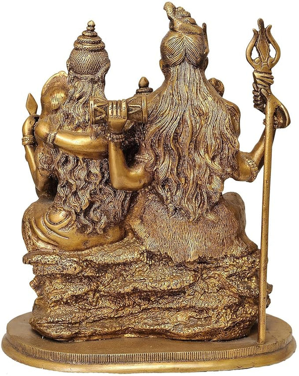 Shiva Parvati with Ganesha Idol Figurine Showpiece Home Temple Decor Decorative Showpiece Golden Height 12 Inch Brass