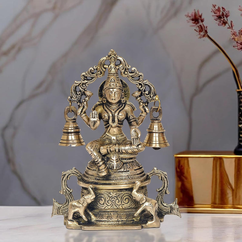 Brass Lakshmi Idol Laxmi Goddess Lakshmi Sitting Statue for The Puja Temple at Home Decor Office (Height: 8 Inch)