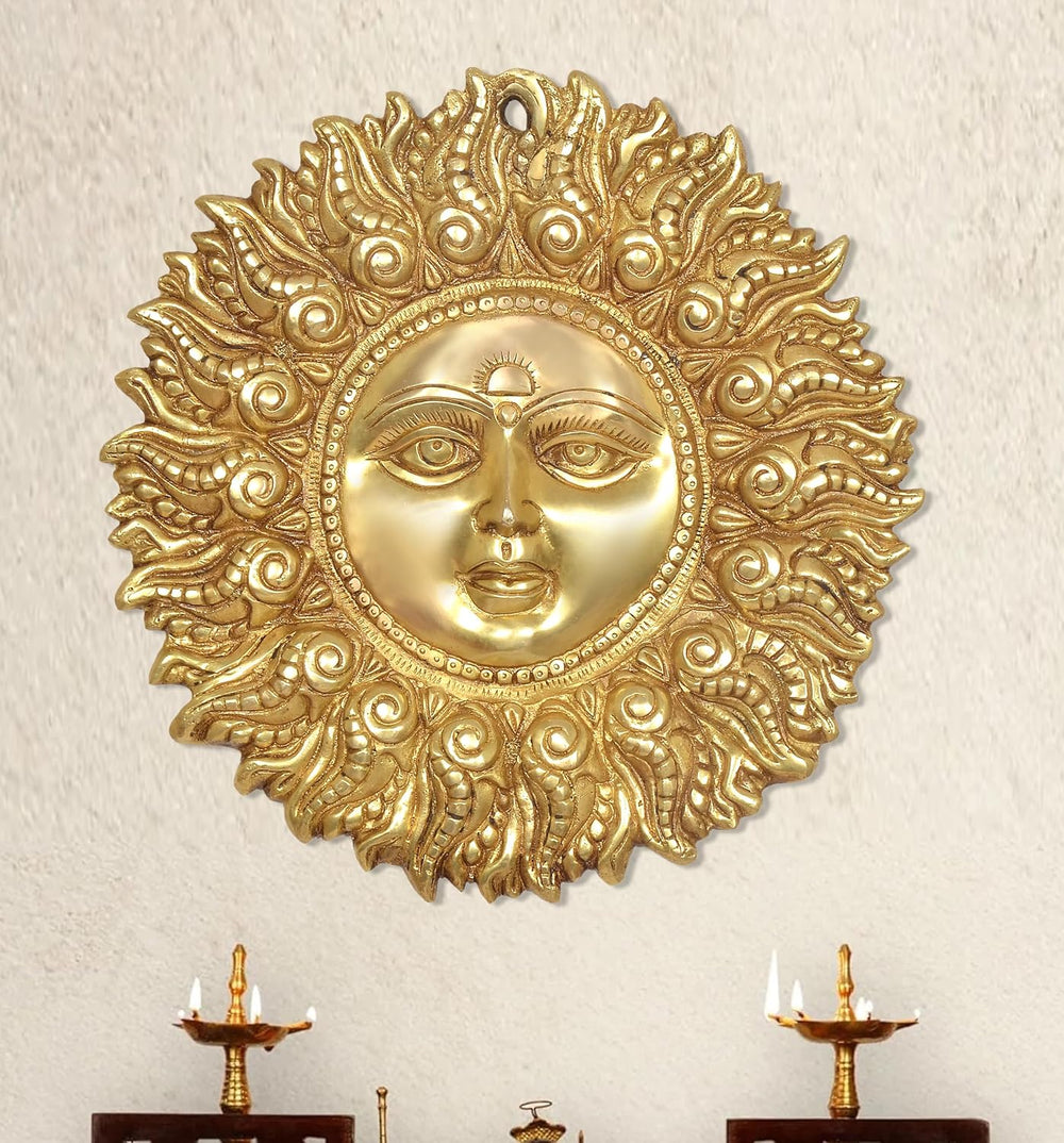 Brass Surya Dev Bhagwan Wall Hanging (Height: 11 Inches)
