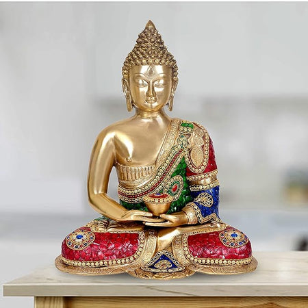 Brass Buddha Meditation position Idol (Height 18 Inches)