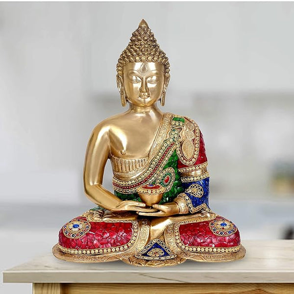 Brass Buddha Meditation position Idol (Height 18 Inches)