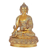 Große Buddha-Skulptur aus Messing, goldfarben, sitzend mit Lotus-Sockel und Verzierungen