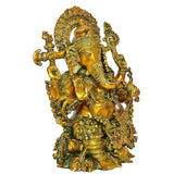 Ganesha statue rear three-quarter view, intricate ornaments and seated decorative base