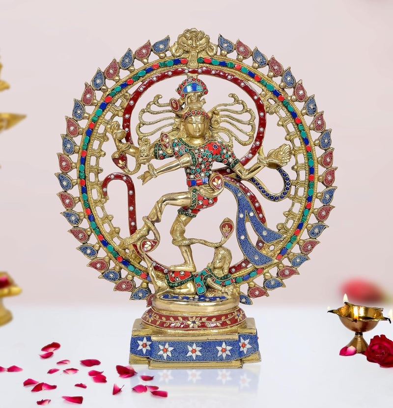 Brass Natraj with beautiful stone work (Height: 20 inch)