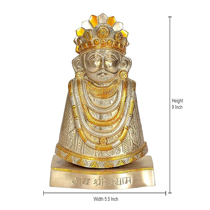 Brass Lord Khatushyam Bhagwan Idol Figurine Sculpture for Home Office Temple Decorative Gift Item Multicolour Height 9 Inches