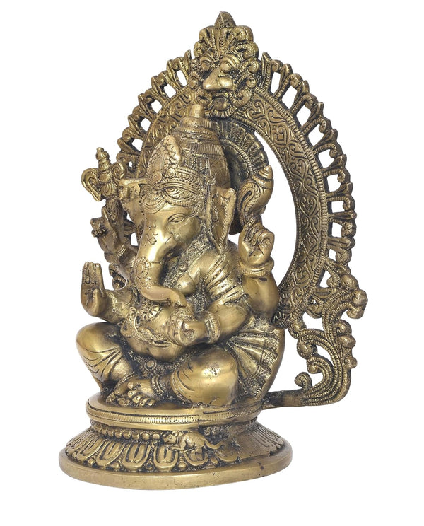 Brass Lord Ganesha Idol Sitting Ganesh Statue Decorative Sculpture for Home Decor Office Mandir Pooja Temple (Height 10 Inch) Study Setting