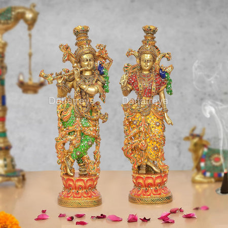 Brass Radha Krishna Idol Meenakari Work (Height 14 inch)