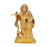 Brass Radha Krishna figurine, Krishna holding a flute, Radha beside him