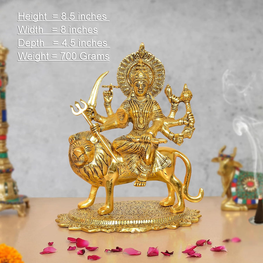 Metal Durga Maa with Lion Idol (Height: 10 Inch) Craft Detail