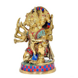 Brass PanchMukhi Hanuman statue idol, profile view with raised hands and decorated torso