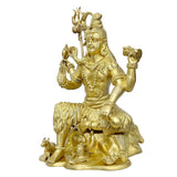 Brass Shiva idol statue, detailed face and jewelry, cross-legged with trident
