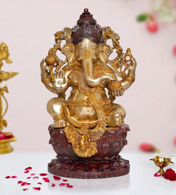 Brass Lord Ganesha Idol Sitting Ganesh Statue Decorative Sculpture for Home Decor Office Mandir Pooja Temple (Height 25 Inch)