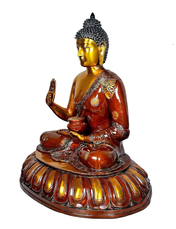 Brass Sitting Buddha Idol (Height 29 Inches) Study Setting