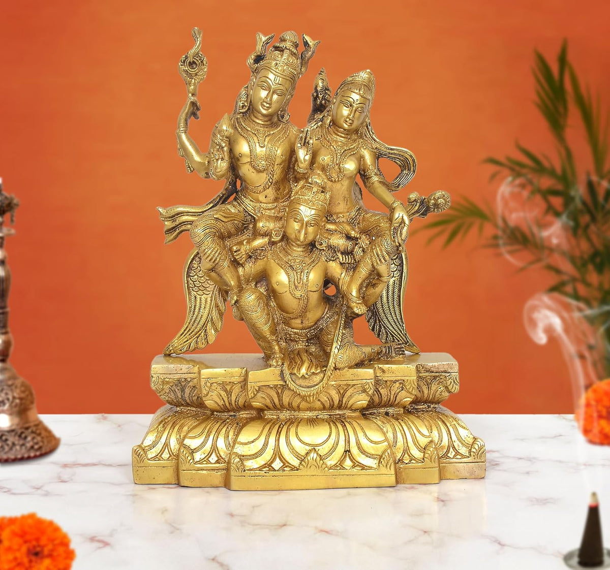 Brass Vishnu and Devi Lakshmi On Garuda Flying Idol (Height: 12 Inch)