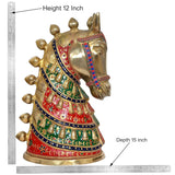Brass horse decor showing 12 in height and 15 in depth, full figure