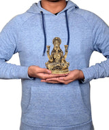 Brass Lakshmi Laxmi idol held in hands, seated with raised arms