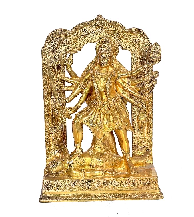 Brass Goddess MahaKali MATA Idol Statues Murti with Shivji Height 11.5 Inch