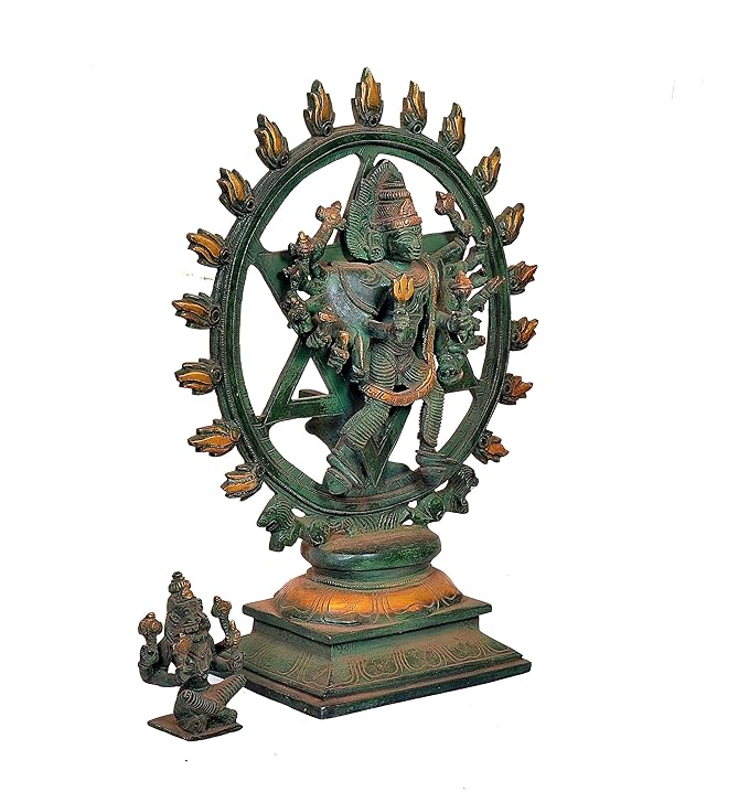 Brass Sudarshana and Narashima Statue On Base Idol for Home Decor Temple | Height : 14 inches