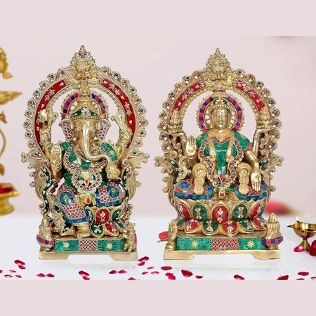 The Ultimate Lakshmi Ganesh Idol: Large Brass Murti for Grand Home & Temple (Height 18 Inch)
