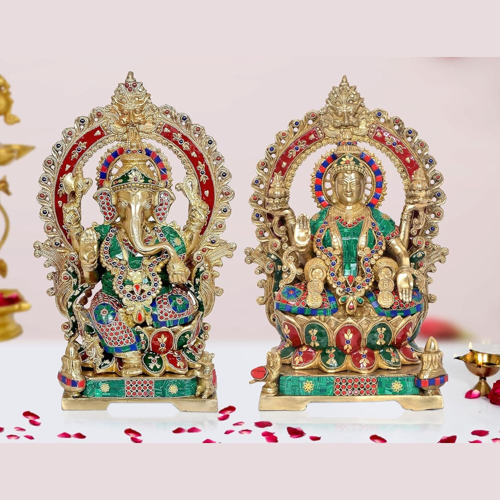 The Ultimate Lakshmi Ganesh Idol: Large Brass Murti for Grand Home & Temple (Height 18 Inch)