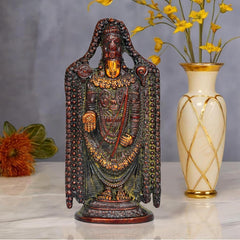 Brass Tirupati Balaji idol statue, multicolour detailed cloak and golden face