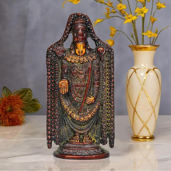 Brass Lord Tirupati Bala Ji Idol Statue Home Temple Office Figurine Showpiece Multicolour (Height 9.5 Inch) Mandir Setting