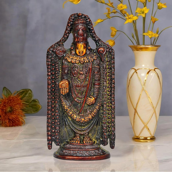 Brass Lord Tirupati Bala Ji Idol Statue Home Temple Office Figurine Showpiece Multicolour (Height 9.5 Inch)