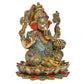 Brass Ganesha Ganpati Statue Idol On Lotus for Temple Diwali | Height : 11 Inches