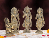 Superfine Messing Ram Darbar Murti: drei detailreiche stehende Figuren auf Sockeln