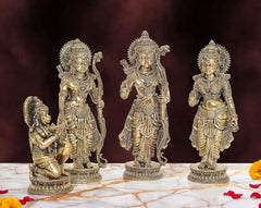 Superfine Messing Ram Darbar Murti: drei detailreiche stehende Figuren auf Sockeln