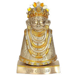 Brass Khatushyam idol figurine, crowned face with gold detailing and inscribed base