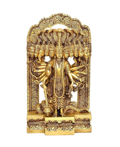 Brass Vishnu Virat Roop statue, central figure with multiple surrounding faces, front view