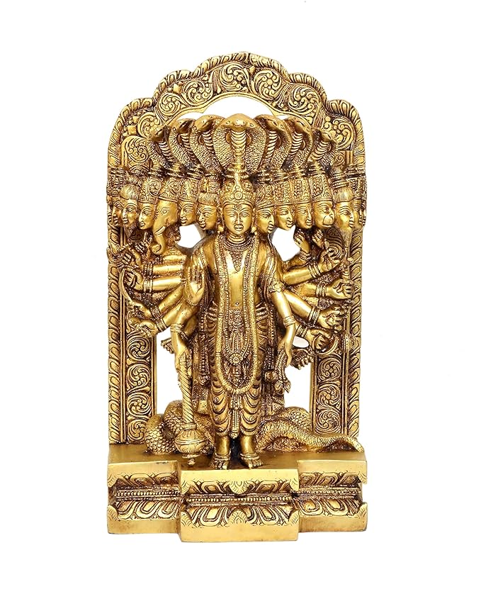 Brass Vishnu Virat Roop Statue for Home Decor Having 15 Faces | Height : 15 Inch Craft Detail