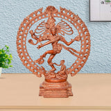 AONA Lord Shiva dancing brass idol with circular ornate frame, orange finish