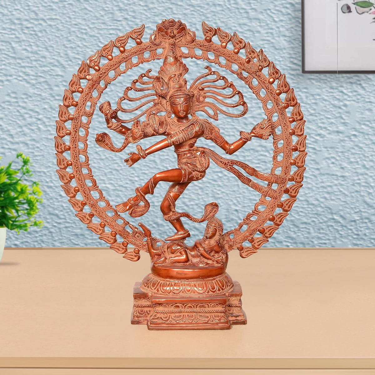 Brass Natraj Lord Shiva Dancing Idol (Height: 20 inch) (Orange)